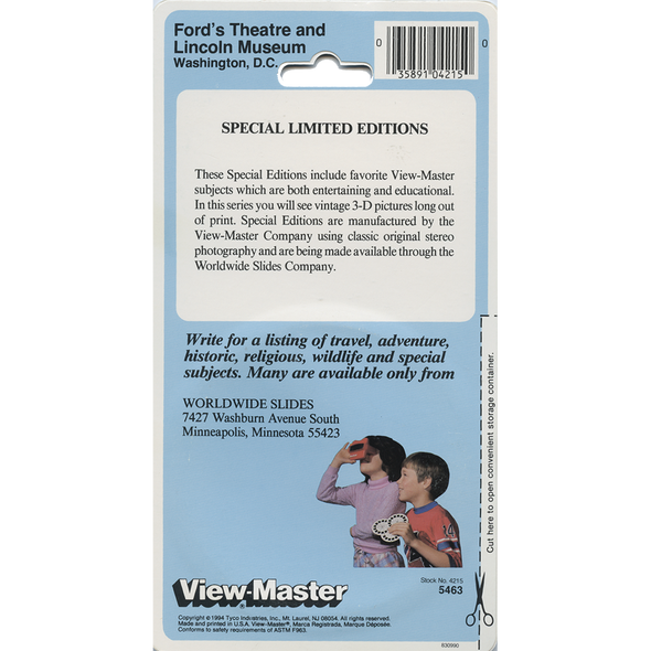 Ford's Theatre and Lincoln Museum - View-Master 3 Reel set on Card - NEW - (5463)
