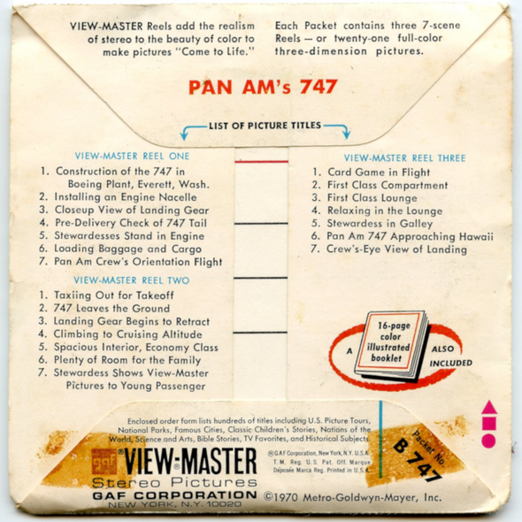 Pan Am's 747 - View-Master 3 Reel Packet - 1970s views - vintage - (B747-G3A)