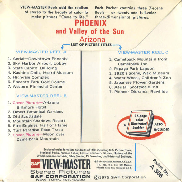 ViewMaster - Phoenix and Valley of the Sun Arizona - A366 -  Vintage - 3 Reel Packet - 1970s views