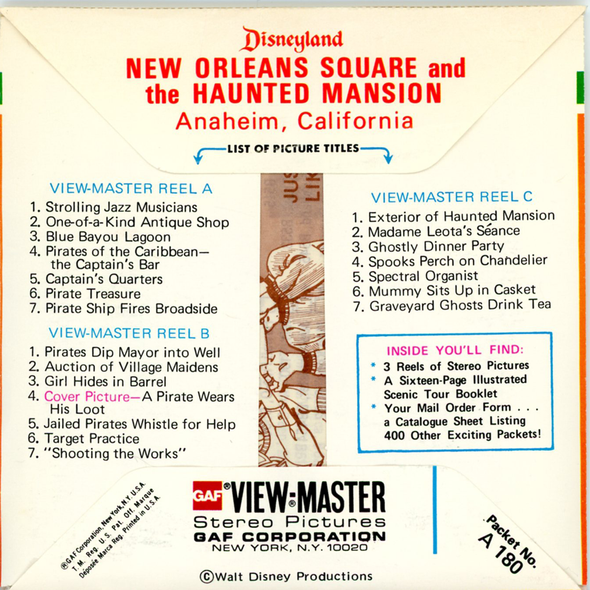 View-Master New Orleans Square - Haunted Mansion - Disneyland - A180 - Vintage 3 Reel Packet - 1970s views