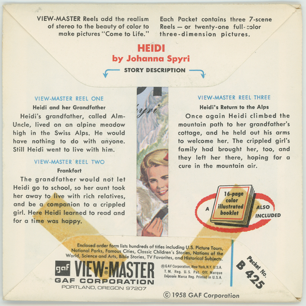 Heidi - Vintage - View-Master - 3 Reel Packet - 1960s - B425-G3