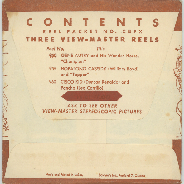 Cowboy Stars - View-Master 3 Reel Packet - 1950's - vintage - ( 950,955,960-S1)