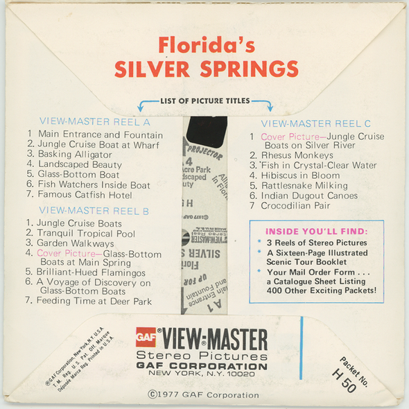 Silver Springs - Florida - View-Master 3 Reel Packet - 1970's views - vintage - (ECO-H50-G5)