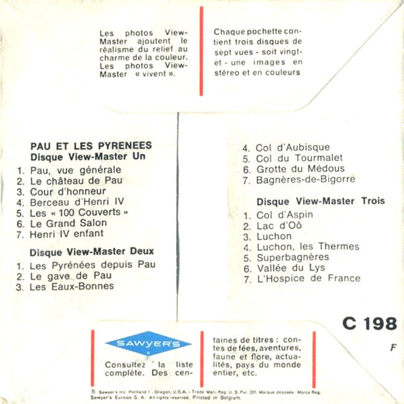 Pau- et les Pyrenees - C198F - Vintage Classic View-Master - 3 Reel Packet - 1960s Views