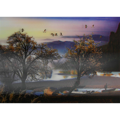 Peaceful Serene Scene with Fisherman and ducks - 3D Lenticular Poster - 10 X 14