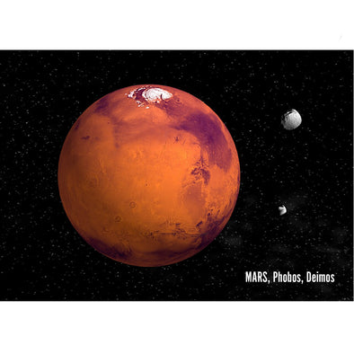 Mars with Moons Phobos and Deimos - 3D Lenticular Postcard Greeting Card