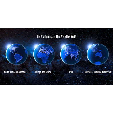 Continents of World by Night - 3D Lenticular Postcard Greeting Card - Oversize
