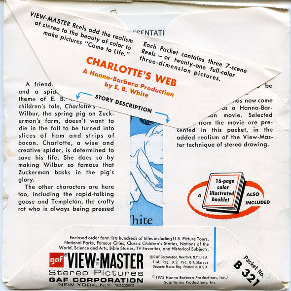 ViewMaster - Charlotte's Web - B321 - Vintage Classic - 3 Reel Packet - 1970s Views