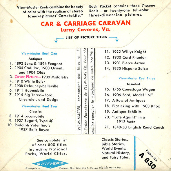 ViewMaster - Car & Carriage Caravan - A830-S6A - Vintage - 3 Reel Packet - 1960s Views