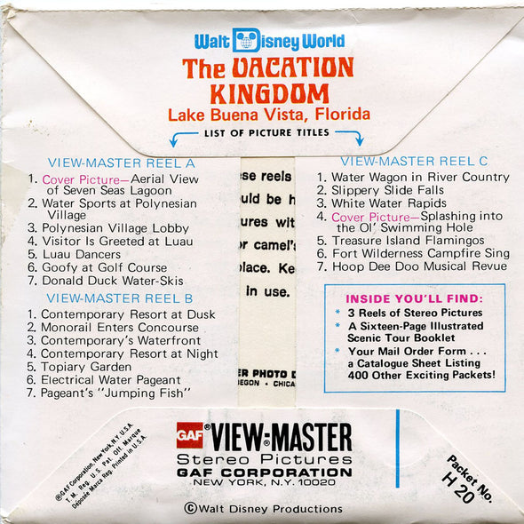 ViewMaster - Vacation Kingdom - Disney World - Vintage - 3 Reel Packet -1970's views - H20