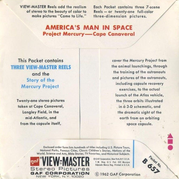 ViewMaster America's - Man in Space - B657 - Vintage Classic - 3 Reel Packet - 1970s Views