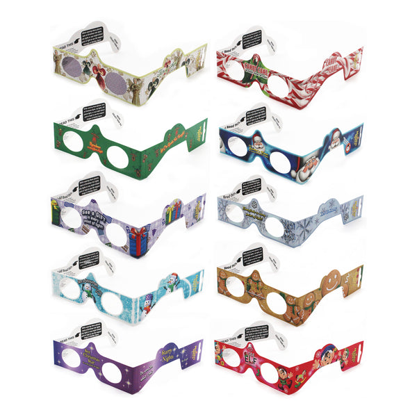 10 PAIRS - 3D Christmas Glasses - 10 Different Styles - NEW