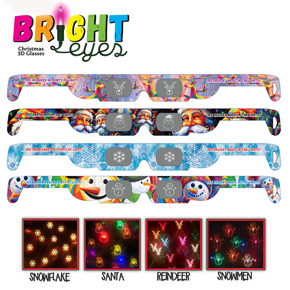 4 pair Ideal Gift Pack - 3D Christmas Glasses - 'Bright Eyes' - New for 2024