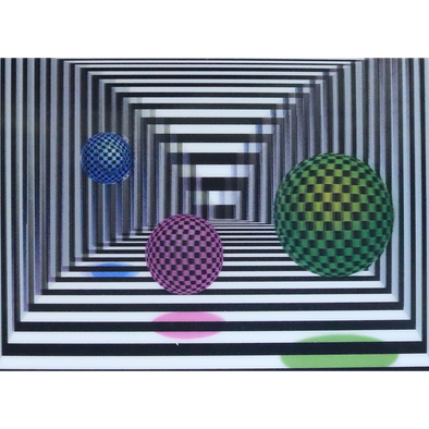 Balls in Box - 3D Geometric Postcard Greeting Card