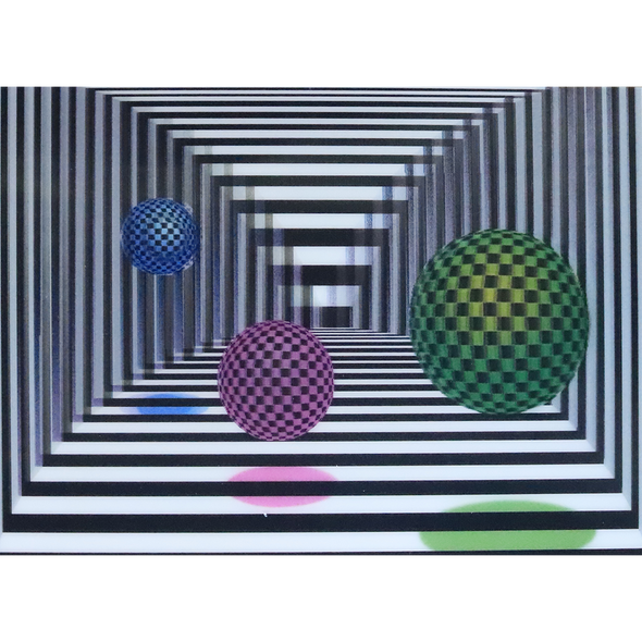 Balls in Box - 3D Geometric Postcard Greeting Card