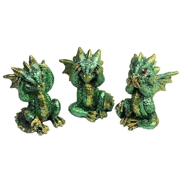 Mythical 3 Green Luminescent Baby Dragons - See No Evil, Hear No Evil, Speak No Evil - 2-1/2" Figurine
