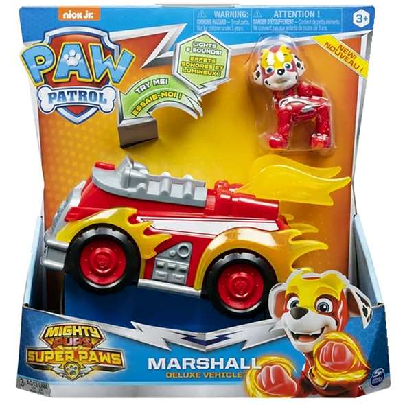 Paw Patrol Mighty Pups Super Paws Marshall Deluxe Vehicle Lights & Sound NEW