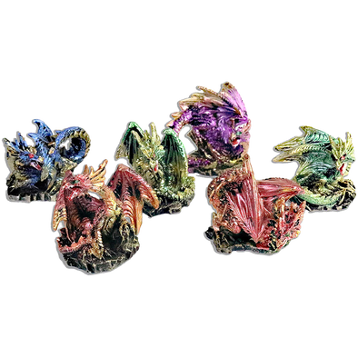 Mythical Miniature Dragons Gothic Fantasy Figurines - Approximately 2" Tall - Set of 6 - ' Airkon Clan'