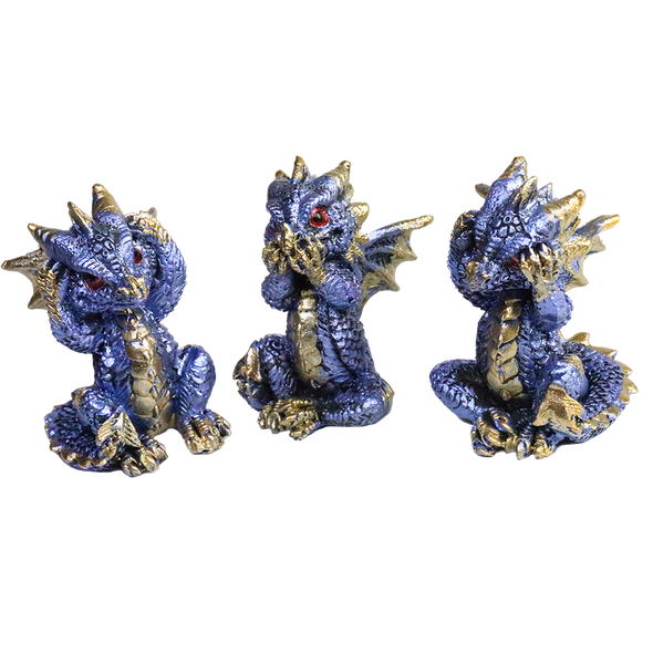 Mythical 3 Blue Luminescent Baby Dragons - See No Evil, Hear No Evil, Speak No Evil - 2-1/2" Figurine