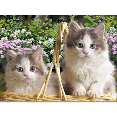 Two kittens inside a basket - 3D Lenticular Poster - 12x16 -  NEW