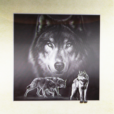 Wolf - black background - 3D Lenticular Poster - 16 x 16 Print - New