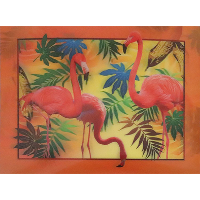 3 Flamingos - Art Deco with Leaves - 3D Lenticular Poster - 12x16 Print - New