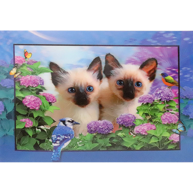 2 Birman Kittens with a bird - 3D Lenticular Poster - 12x16 Print - New