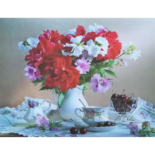 Flower Vase with Tea Set - 3D Lenticular Poster - 12x16 Print - New