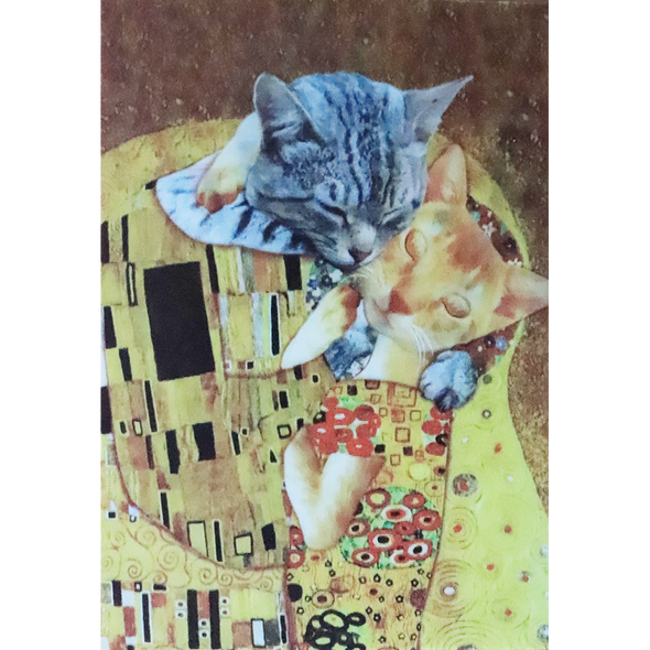 Klimt Parody of the Kiss - Cats Showing Affection Flicker Postcard Greeting Card