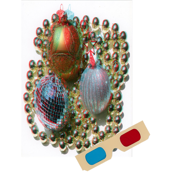 Ornaments Christmas - Phantogram Greeting Card - with 3D Glasses - Image Pops Up from the Card - Unique 3D - NEW