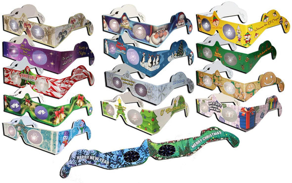 3D Christmas Glasses Holiday Eyes® - 13 Pairs 3D Christmas and New Years Glasses - 13 Different Exclusive Styles - FOLDED
