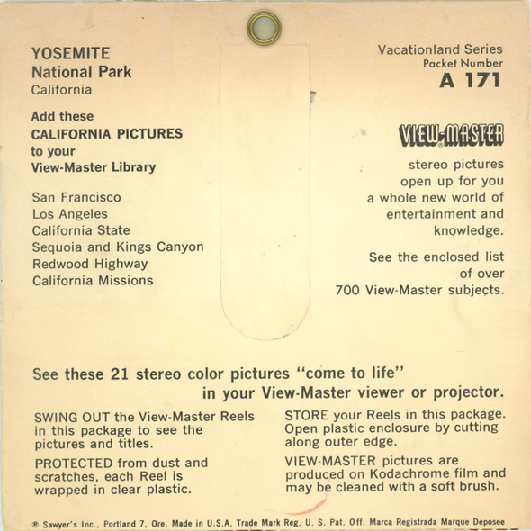 ViewMaster - Yosemite National Park - A171 - Vintage - 3 Reel Packet - 1960s views
