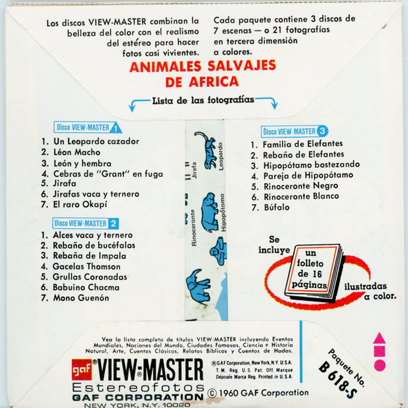 ViewMaster Animales - Salvajes - de Africa - B618  - Vintage Classic  - 3 Reel Packet - 1960s Views