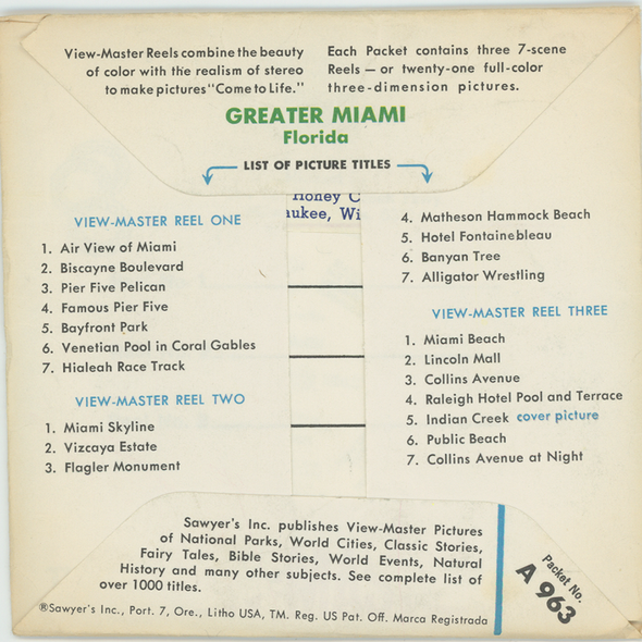 Greater Miami Florida - View-Master 3 Reel Packet -1960's view - vintage - (A963-S5)