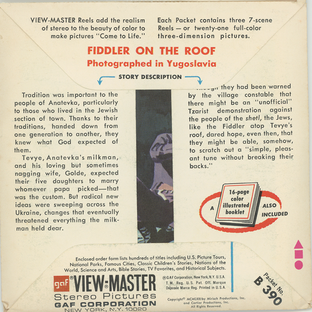 Fiddler on the Roof - View-Master 3 Reel Packet - 1970's vintage - (BA ...