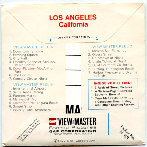 Los Angeles - Vintage - Views-Master - 3 Reel Packet - 1970s views (BARG-H63-G5)