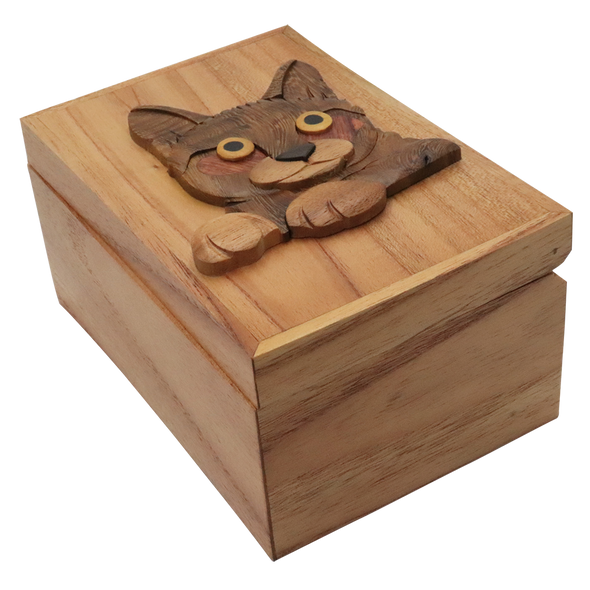 Cat Face Wooden Box, 6" x 4" x 3" - Perfect for stash box and Keepsake Box for Gift, Jewelry