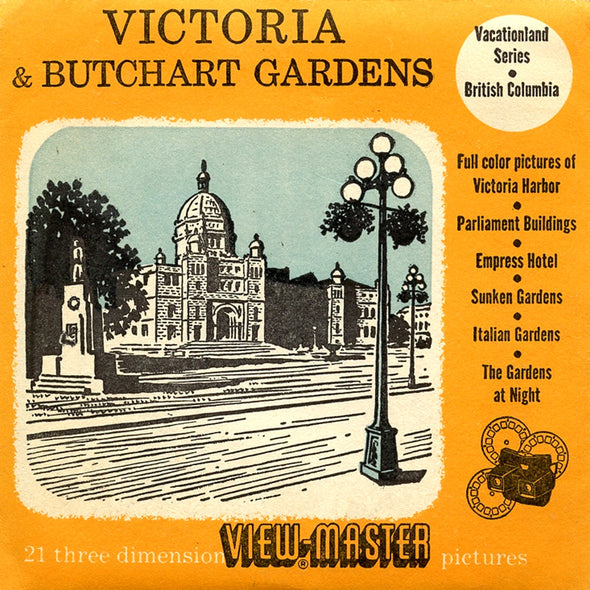 Victoria & Butchart Gardens - Canada - Vacationland Series - Vintage Classic View-Master - 3 Reel Packet - 1950s views