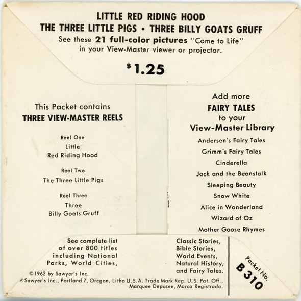 View-Master Little Red Rinding Hood - B310 -  Vintage  - 3 Reel Packet - 1960s Views