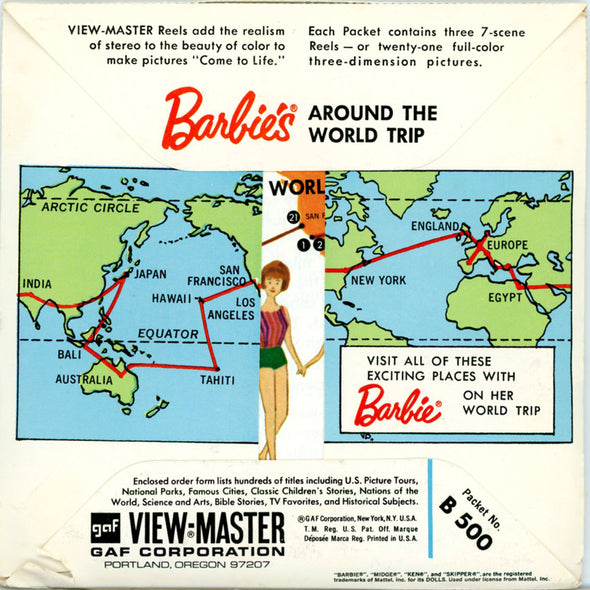 ViewMaster Barbies - Around the world trip - Vintage Classic - 3 Reel Packet - 1960s