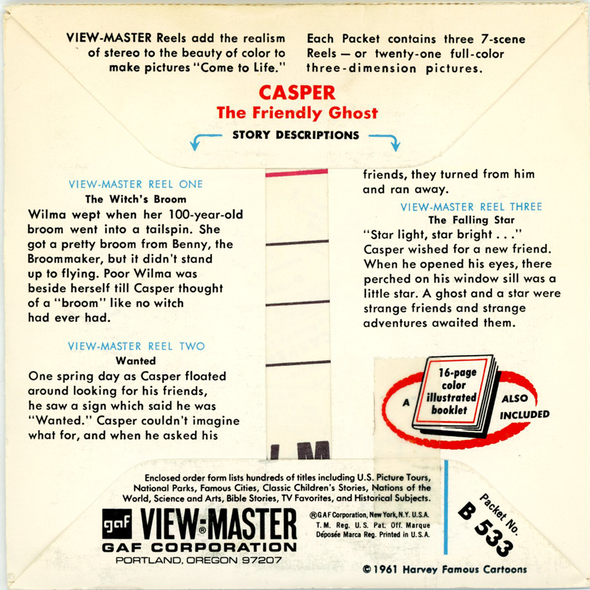 ViewMaster - Casper - B533 - Vintage - 3 Reel Packet - 1960s views