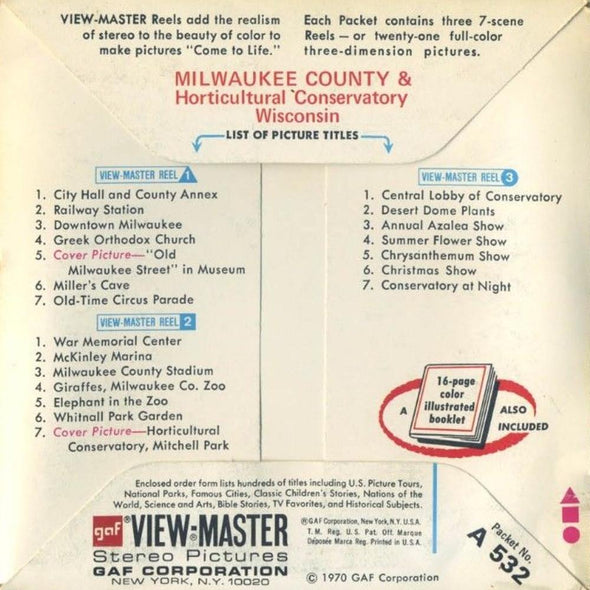 ViewMaster - Milwaukee County - A532 - Vintage - 3 Reel Packet - 1960s views