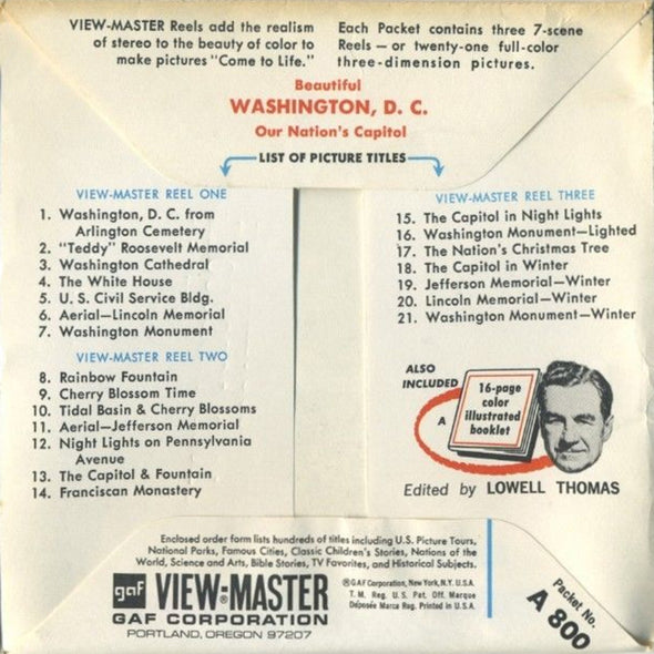 ViewMaster - Beautiful  Washington- A800 - Vintage  View-Master 3 Reel Packet - 1960s views