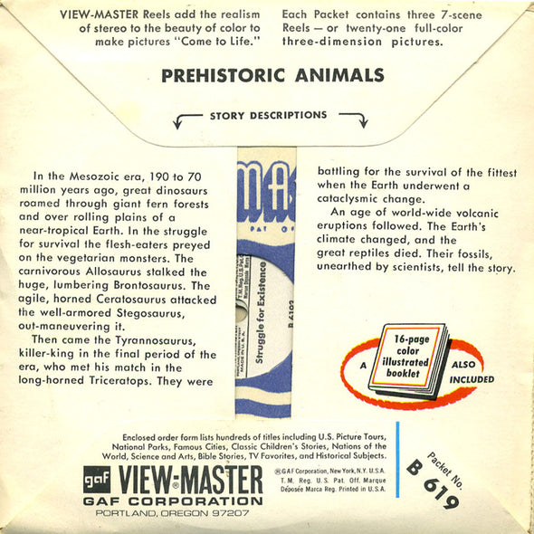 Prehistoric Animals - B619 -Vintage Classic View-Master - 3 Reel Packet - 1960's Views