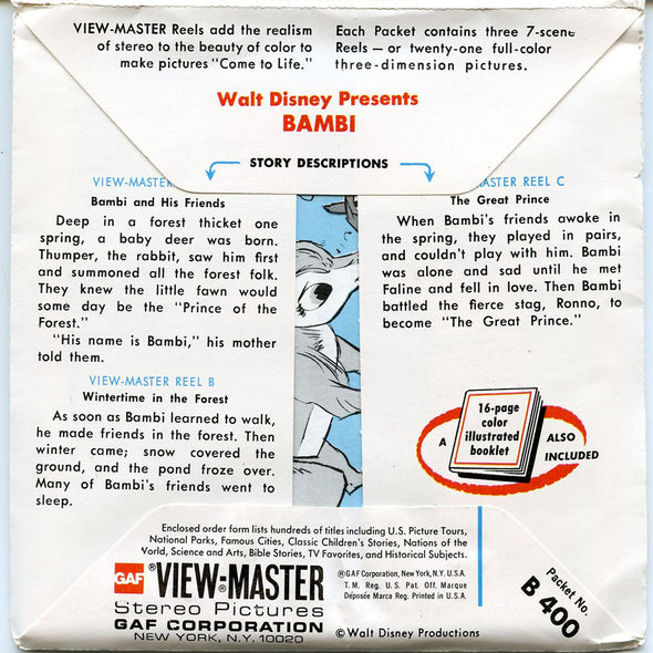 ViewMaster Bambi - B400 - Vintage Classic   - 3 Reel Packet - 1970s Views