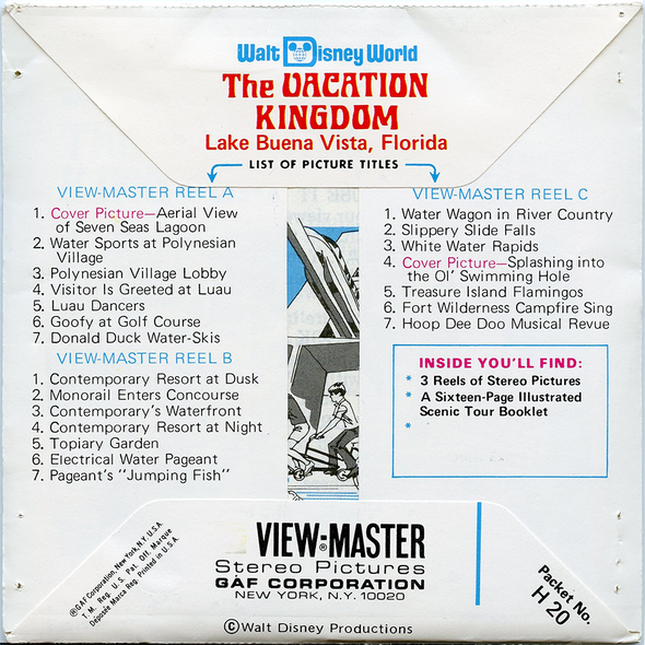 ViewMaster - Vacation Kingdom - Disney World - Vintage - 3 Reel Packet -1970's views - H20