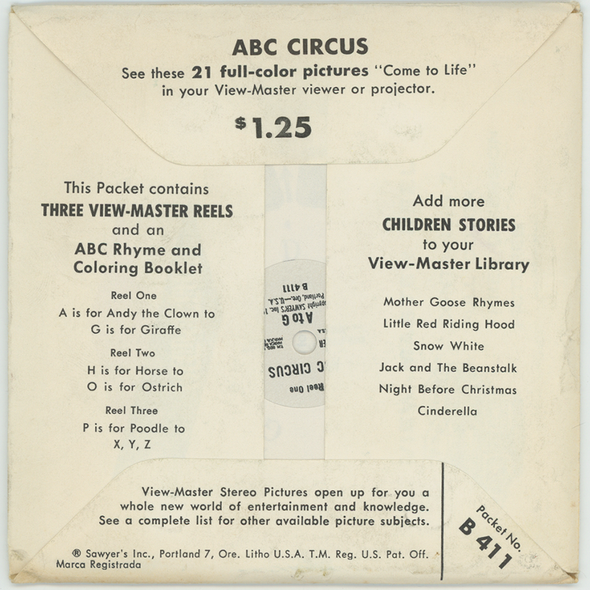 ABC Circus - View-Master 3 Reel Packet - vintage  - (B411-S5)