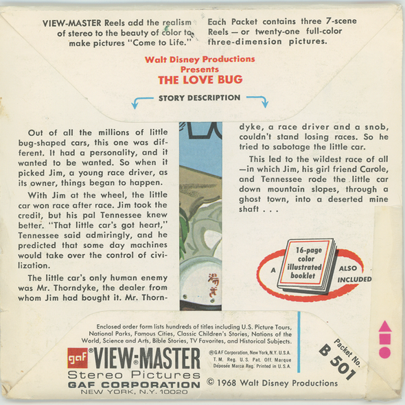 The Love Bug - Disney - View-Master 3 Reel Packet - 1970's - vintage - (B501-G3A)