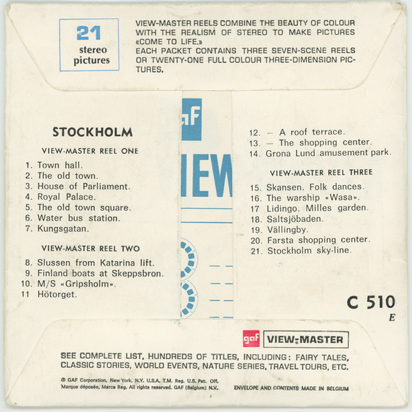 Stockholm - View-Master 3 Reel Packet - 1970's views - vintage - (C510E-BG1)