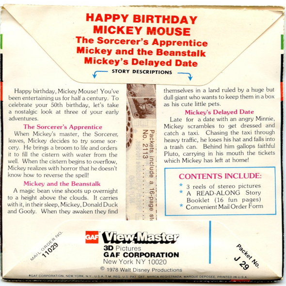 View-Master - Happy Birthday Mickey Mouse - J29 - Vintage 3 Reel Packet-1970s views